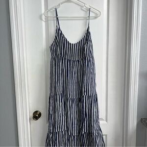 Oliphant Navy and White Striped Maxi Dress